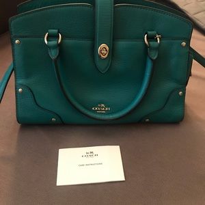 Coach Teal Leather Mercer Satchel Handbag